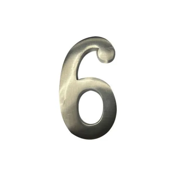 Hus nummer 6 Matt Nickel 10cm Osynlig Fixering Adresskyltar & Husnummer