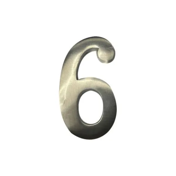 Hus nummer 6 Matt Nickel 10cm Osynlig Fixering Adresskyltar & Husnummer