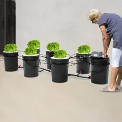 Sale Hydroponisk odling - DWC-system - 7 hinkar - 20 L per hink - 30×38 cm per hink - EU-kontakt 220–240 V 9 W - Svart Kit För Växt- & Örtplantering