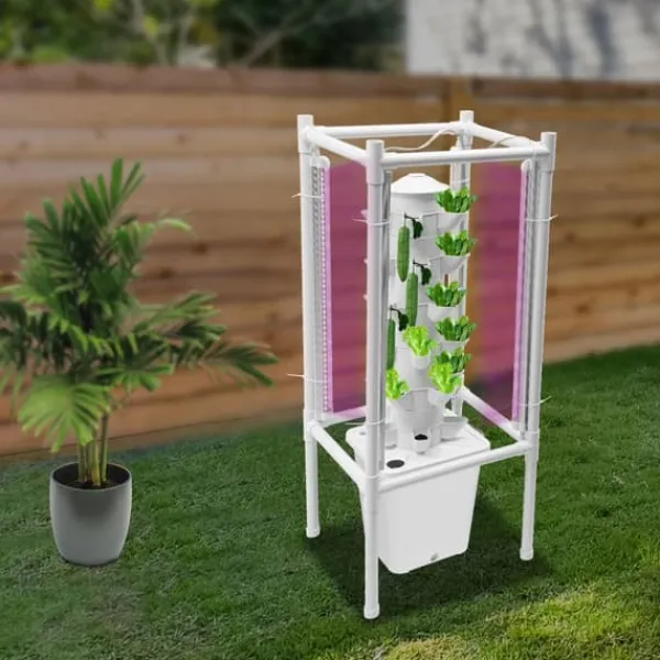 Clearance Hydroponisk tornträdgård - Inomhus odlingssystem - 6 nivåer - 30 planthål - 4 LED växtlampor - Självvattnande - Smart - Vit Kit För Växt- & Örtplantering