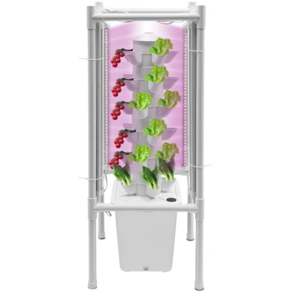 Clearance Hydroponisk tornträdgård - Inomhus odlingssystem - 6 nivåer - 30 planthål - 4 LED växtlampor - Självvattnande - Smart - Vit Kit För Växt- & Örtplantering