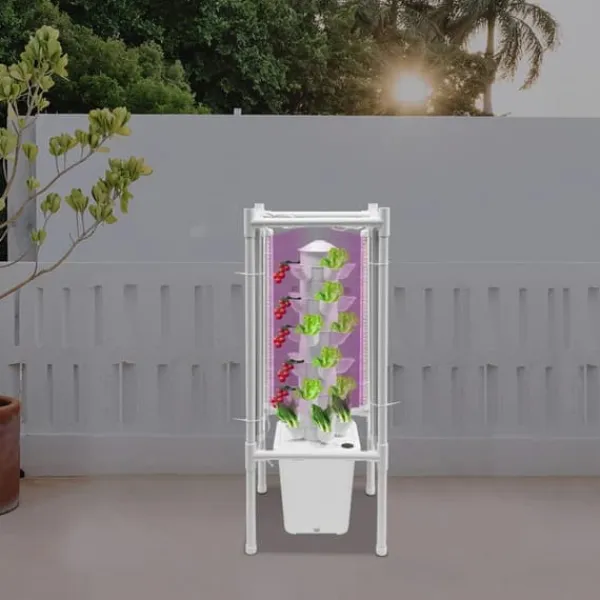 Clearance Hydroponisk tornträdgård - Inomhus odlingssystem - 6 nivåer - 30 planthål - 4 LED växtlampor - Självvattnande - Smart - Vit Kit För Växt- & Örtplantering