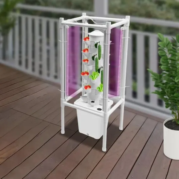 Clearance Hydroponisk tornträdgård - Inomhus odlingssystem - 6 nivåer - 30 planthål - 4 LED växtlampor - Självvattnande - Smart - Vit Kit För Växt- & Örtplantering