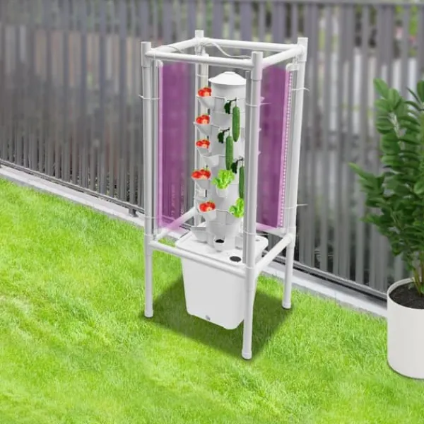 Clearance Hydroponisk tornträdgård - Inomhus odlingssystem - 6 nivåer - 30 planthål - 4 LED växtlampor - Självvattnande - Smart - Vit Kit För Växt- & Örtplantering