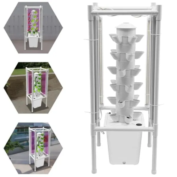 Clearance Hydroponisk tornträdgård - Inomhus odlingssystem - 6 nivåer - 30 planthål - 4 LED växtlampor - Självvattnande - Smart - Vit Kit För Växt- & Örtplantering
