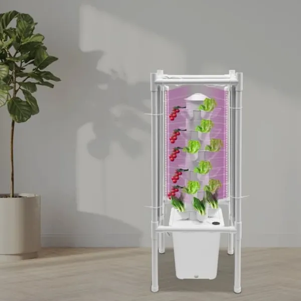 Clearance Hydroponisk tornträdgård - Inomhus odlingssystem - 6 nivåer - 30 planthål - 4 LED växtlampor - Självvattnande - Smart - Vit Kit För Växt- & Örtplantering
