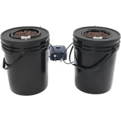 Hydroponiskt DWC odlingssystem - Komplett kit - 2×18,9 L hinkar - Luftpump 4×4 L/min - 220V 50Hz EU-plugg - PP-plast - Svart
