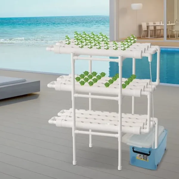 Hydroponiskt Grönsaksodlingskit, 3 Lager, 108 Växtplatser, PVC-material, Jordlös System, Kompakt Design
