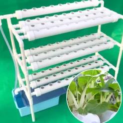 Hydroponiskt odlingskit - Rörsystem för växter - 90 odlingsplatser - 3 lager - PVC-U - Rör Ø 6,3 cm - Hål Ø 3,2 cm - Ljusgrå