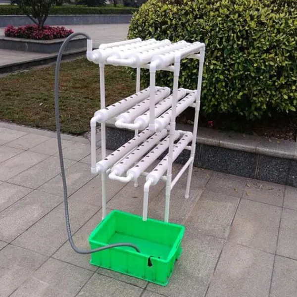Hydroponiskt odlingskit - Rörsystem för växter - 90 odlingsplatser - 3 lager - PVC-U - Rör Ø 6,3 cm - Hål Ø 3,2 cm - Ljusgrå