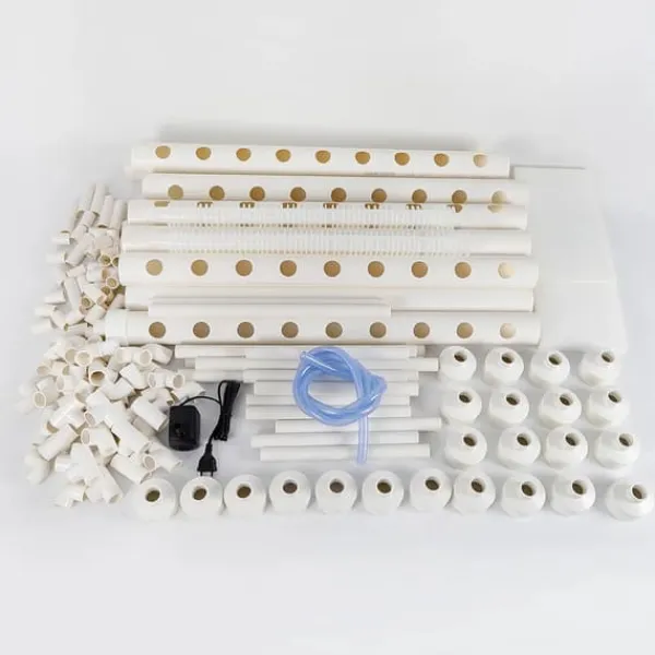 Hydroponiskt odlingskit - Rörsystem för växter - 90 odlingsplatser - 3 lager - PVC-U - Rör Ø 6,3 cm - Hål Ø 3,2 cm - Ljusgrå