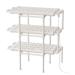 Hydroponiskt odlingskit - Grönsaksodlingssystem - 108 plantplatser - 3 nivåer - 12 rör - Vattenpump - För hem/kontor - Vit