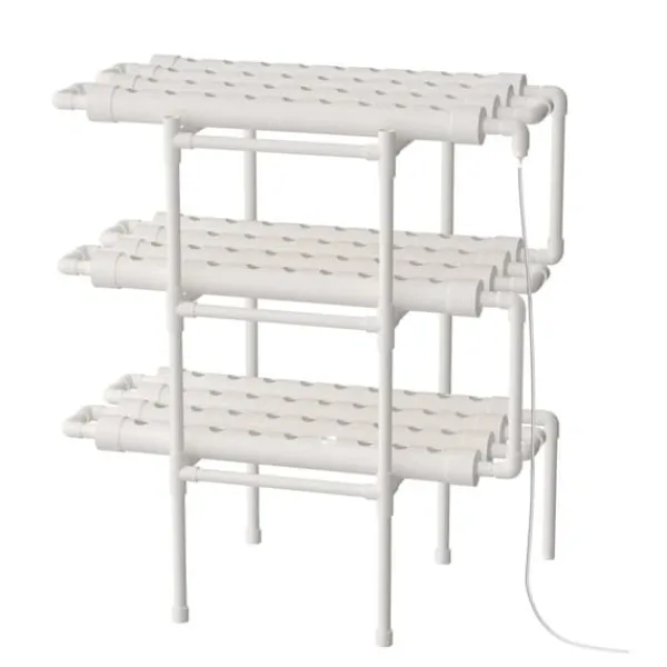 Hydroponiskt odlingskit - Grönsaksodlingssystem - 108 plantplatser - 3 nivåer - 12 rör - Vattenpump - För hem/kontor - Vit