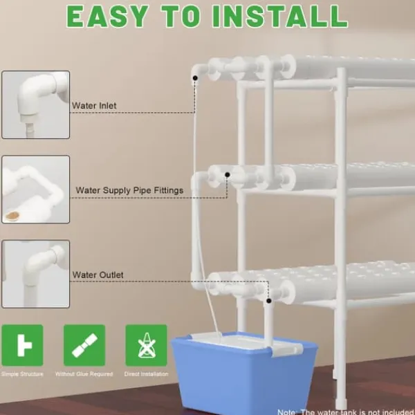 Hydroponiskt odlingskit - Grönsaksodlingssystem - 108 plantplatser - 3 nivåer - 12 rör - Vattenpump - För hem/kontor - Vit