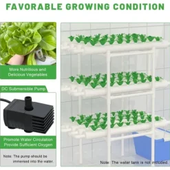 Hydroponiskt odlingskit - Grönsaksodlingssystem - 108 plantplatser - 3 nivåer - 12 rör - Vattenpump - För hem/kontor - Vit