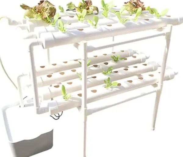 Hydroponiskt Odlingskit - Hydroponiskt System - PVC, 2 Nivåer, 72 Hål, För Sticklingar & Fröer, Inomhusodling - Vit