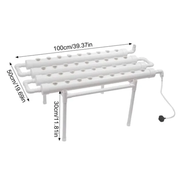 Hydroponiskt odlingskit - Hydroponiskt system - 4 rör - 36 odlingshål - En nivå - För grönsaker, örter, blommor - Vit