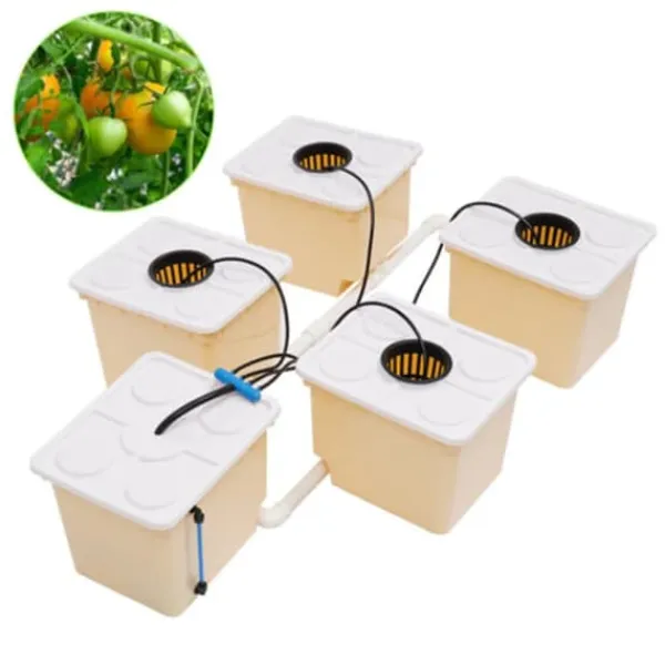 Hydroponiskt odlingssystem - 4-hinks droppbevattningskit inomhus - Varje hink 11 L - Pump 220–240 V/50 Hz - 4 W - 300 L/h - PP-plast