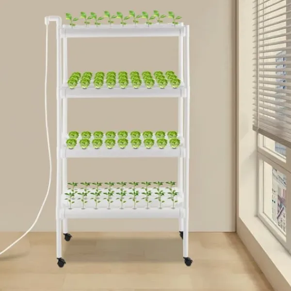 Hydroponiskt Odlingssystem - 4 Våningar 108 Odlingsplatser - Timerstyrd Vattenpump - PVC - Hydroponiskt Odlingskit - För Sallad Raps Betor
