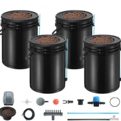 Discount Hydroponiskt odlingssystem, Deep Water Culture 4 hinkar 30x30x38 cm, svart, PP-material Kit För Växt- & Örtplantering