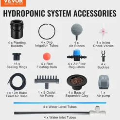 Discount Hydroponiskt odlingssystem, Deep Water Culture 4 hinkar 30x30x38 cm, svart, PP-material Kit För Växt- & Örtplantering
