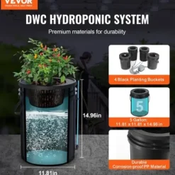 Discount Hydroponiskt odlingssystem, Deep Water Culture 4 hinkar 30x30x38 cm, svart, PP-material Kit För Växt- & Örtplantering