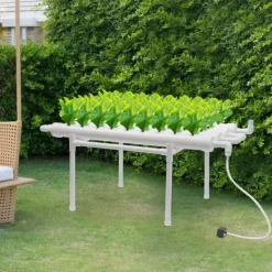 Hydroponiskt odlingssystem - 1-lagers rörsystem - 54 odlingsplatser - PVC-U - Rör Ø 6,3 cm, Hål Ø 3,2 cm - Vattensnålt - Ljusgrå