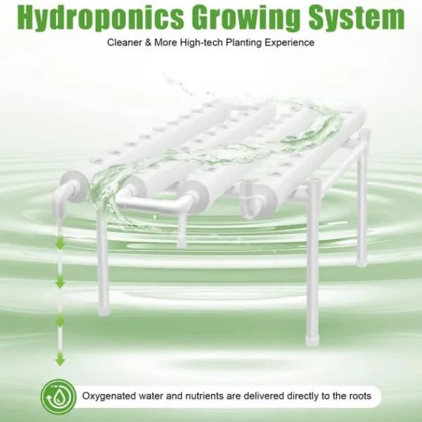 Hydroponiskt odlingssystem - 1-lagers rörsystem - 54 odlingsplatser - PVC-U - Rör Ø 6,3 cm, Hål Ø 3,2 cm - Vattensnålt - Ljusgrå