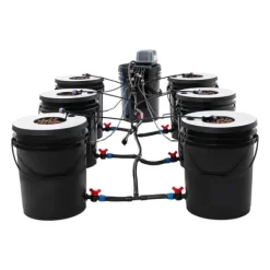 Hydroponiskt odlingssystem - DWC 7-hinkars kit - 20 l per hink - Luftpump EU-kontakt - Max lyfthöjd 1,2 m - PP - Svart
