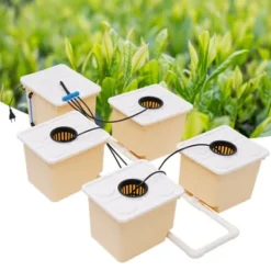 Sale Hydroponiskt odlingssystem, 4 planteringskärl, effektiv DWC-system, högkapacitets vattenpump Kit För Växt- & Örtplantering