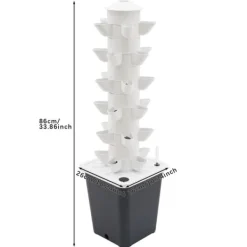 Discount Hydroponiskt odlingssystem - Vertikalt tornkit - 6 våningar - 30 planteringshål - Med vattenpump - Vattennivåmätare - Vit/Grå Kit För Växt- & Örtplantering