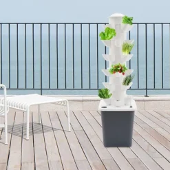 Discount Hydroponiskt odlingssystem - Vertikalt tornkit - 6 våningar - 30 planteringshål - Med vattenpump - Vattennivåmätare - Vit/Grå Kit För Växt- & Örtplantering