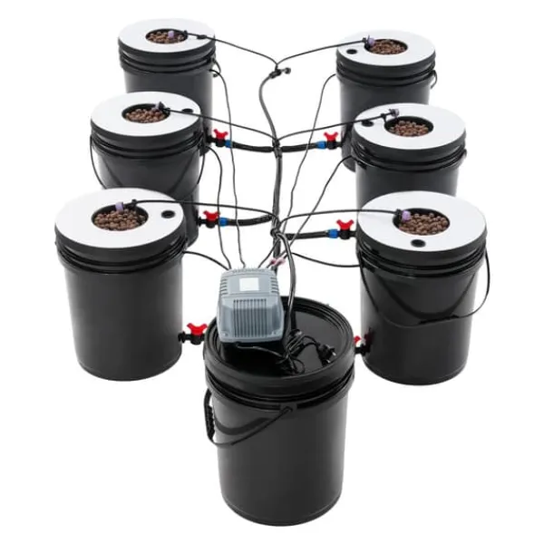 Hydroponiskt odlingssystem - kit - 7 delar - 20 l odlingshinkar - jordlös odling - med luftpump - svart
