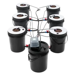 Hydroponiskt odlingssystem - kit - 7 delar - 20 l odlingshinkar - jordlös odling - med luftpump - svart