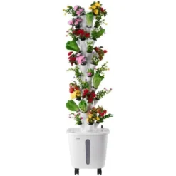 Hydroponiskt odlingssystem, 50 pods 10 nivåer, 35x35x131 cm, vit, inomhusträdgård