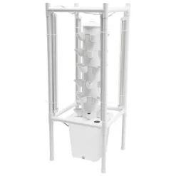 Online Hydroponiskt trädgårdssystem - Vertikalt odlingstorn - 30 Odlingshål - 6 Lager - 4 Växtlampor - 10 L Vattentank - Storlek 39×39×97 cm - Vit Kit För Växt- & Örtplantering