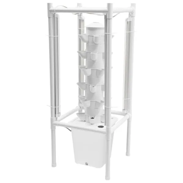 Online Hydroponiskt trädgårdssystem - Vertikalt odlingstorn - 30 Odlingshål - 6 Lager - 4 Växtlampor - 10 L Vattentank - Storlek 39×39×97 cm - Vit Kit För Växt- & Örtplantering