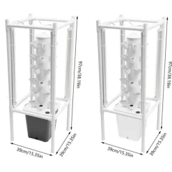 Online Hydroponiskt trädgårdssystem - Vertikalt odlingstorn - 30 Odlingshål - 6 Lager - 4 Växtlampor - 10 L Vattentank - Storlek 39×39×97 cm - Vit Kit För Växt- & Örtplantering