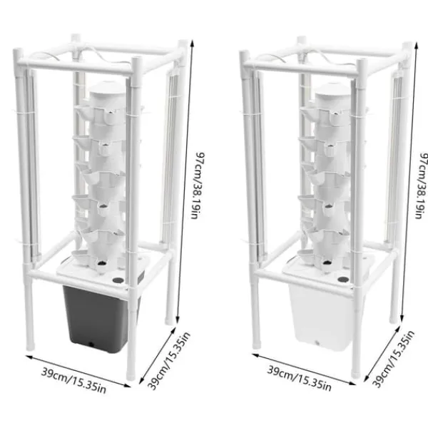 Online Hydroponiskt trädgårdssystem - Vertikalt odlingstorn - 30 Odlingshål - 6 Lager - 4 Växtlampor - 10 L Vattentank - Storlek 39×39×97 cm - Vit Kit För Växt- & Örtplantering