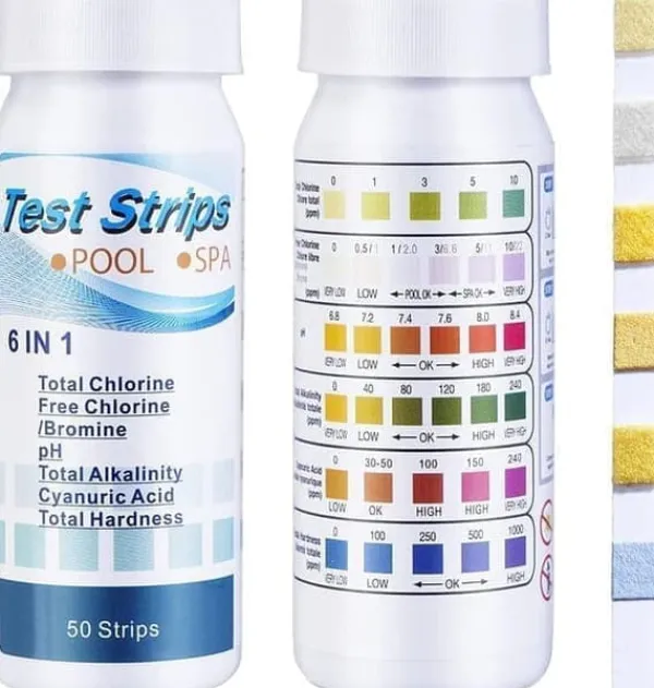 6-i-1 Pool- och Spa-teststickor , Vattentestare 50-pack - pH, Klor, Alkalinitet, Cyanursyra, Hårdhet