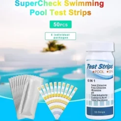 6-i-1 Pool- och Spa-teststickor , Vattentestare 50-pack - pH, Klor, Alkalinitet, Cyanursyra, Hårdhet