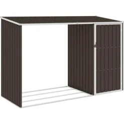 2-i-1 Trädgårdsskjul i galvaniserat stål - Förvaring av ved & redskap | Färg: Brun | Storlek: 245x98x159 cm