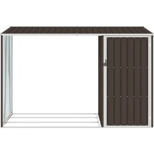 2-i-1 Trädgårdsskjul i galvaniserat stål - Förvaring av ved & redskap | Färg: Brun | Storlek: 245x98x159 cm