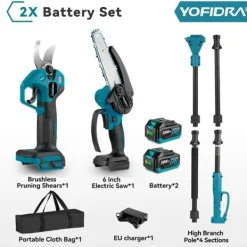 Online 3in1 Electric High Branch Saw with 2 Batteries 20000RPM Cordless Telescoping High Pruning Shear Garden Power Tool Trädgårdsmaskiner