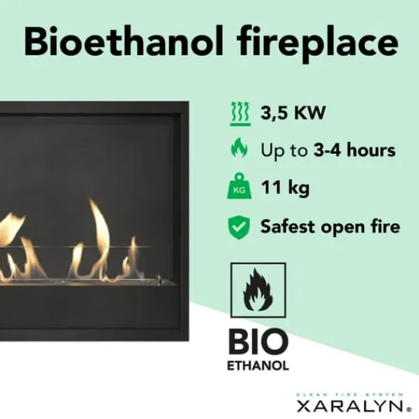 Clearance Inbyggd enhet XL bioetanol eldstad - inklusive patenterad bioetanol brännare med keramisk sten - 3,5 KW uppvärmning Öppna Spisar