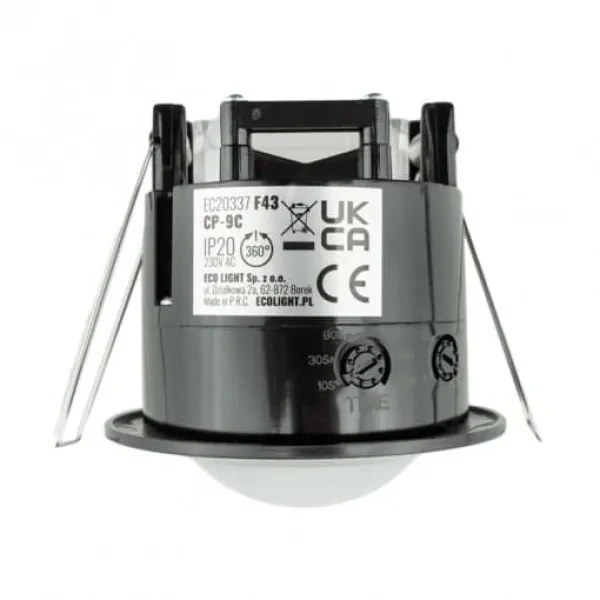 Infälld rörelsesensor, svart, 360 grader, PIR, CP-9C EC20337 ECO