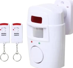 Infraröd Rörelsesensor Alarm - Burglar Alarm med 2 Fjärrkontroller, 105° Scanningsområde och 105dB, Lämplig för Hem/Garage/Butiker
