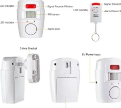 Infraröd Rörelsesensor Alarm - Burglar Alarm med 2 Fjärrkontroller, 105° Scanningsområde och 105dB, Lämplig för Hem/Garage/Butiker