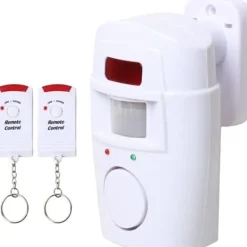 Infrarött rörelsesensorlarm - stöldlarm med 2 fjärrkontroller, 105° skanningsområde och 105dB, lämplig för hem/garage/butik