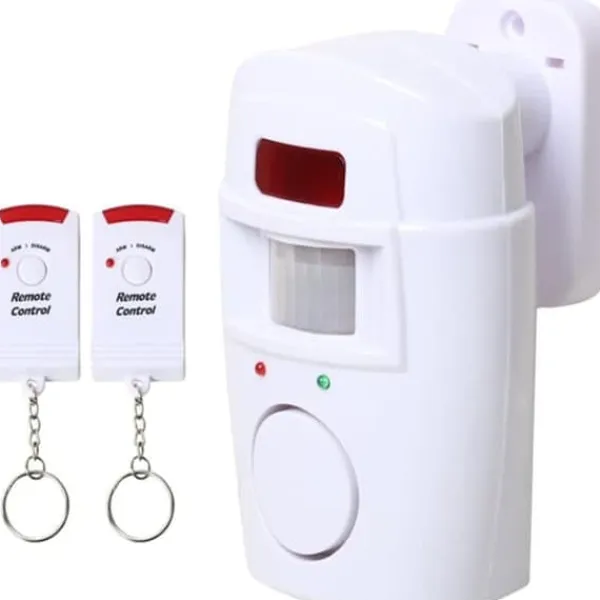 Infrarött rörelsesensorlarm - stöldlarm med 2 fjärrkontroller, 105° skanningsområde och 105dB, lämplig för hem/garage/butik